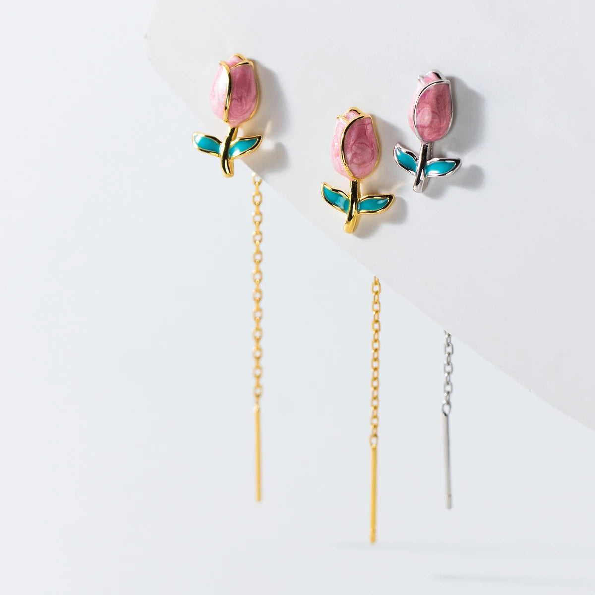 Pendientes MODIAN de plata de ley 925 con borlas de rosa esmaltadas, cadena larga, elegantes, para mujer, joyería fina, regalos