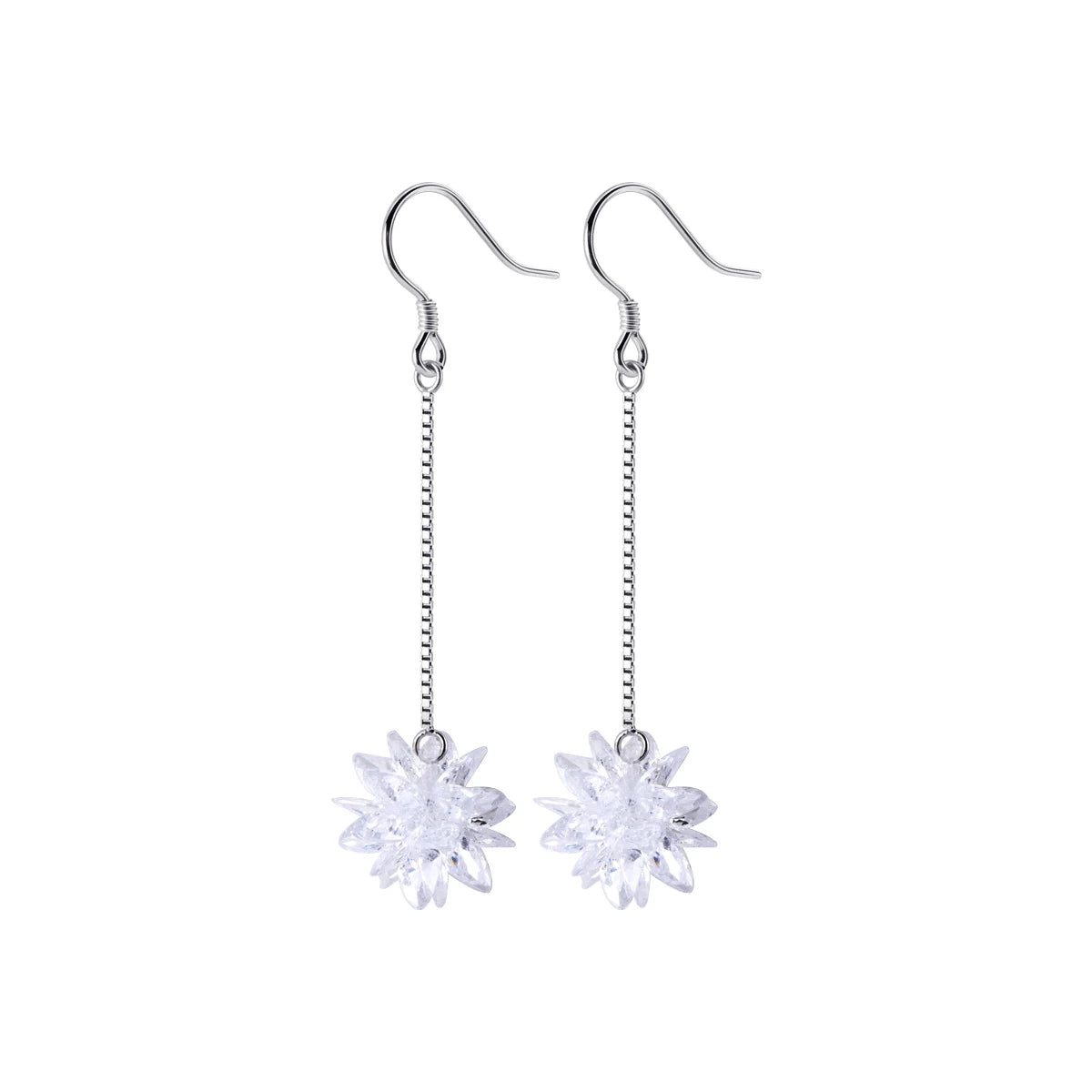 Modian Genuine 100% 925 Sterling Silver Long Chain Snowflake Crystal Drop Earrings Fashion Dangle Ear For Women Charm Jewelry