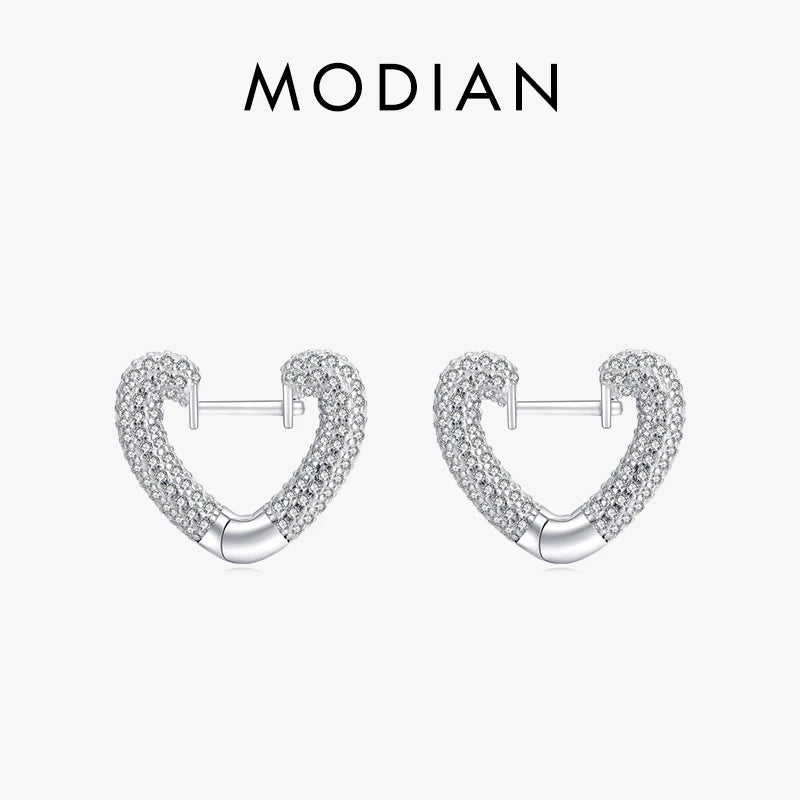Pendientes de aro Modian originales de plata de ley 925 auténtica con forma de corazón, de lujo, a la moda, para mujer, joyería, regalo de boda.