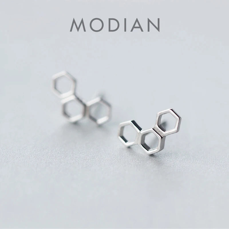Pendientes Modian para mujer, plata de ley 925 auténtica, diseño de panal, pendientes de botón, pasador de orejas de moda, joyería de moda, NUEVOS