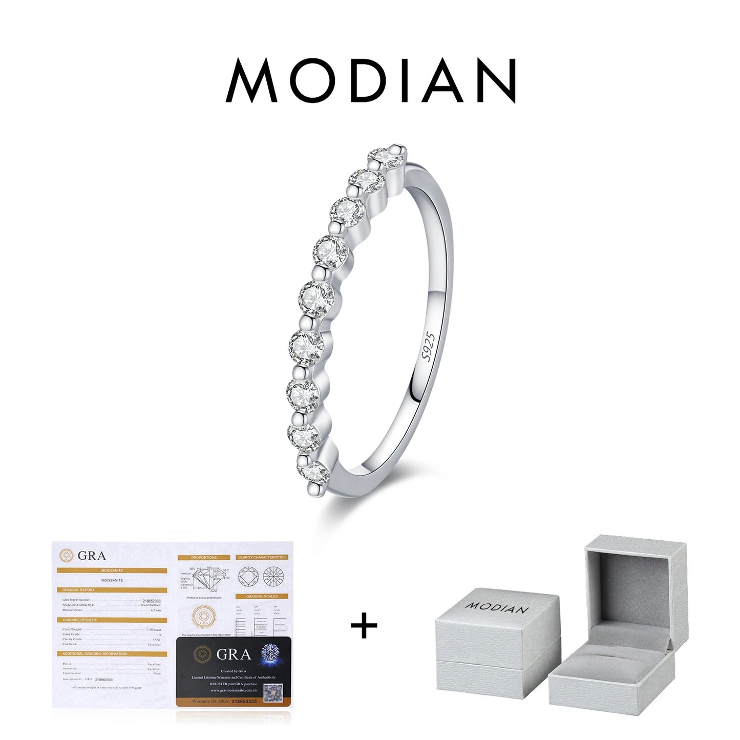 MODIAN D Color Moissanite Round Ring 925 Sterling Silver Sparkling Stacking Slim Band Rings For Women Wedding Fine Jewelry Gifts