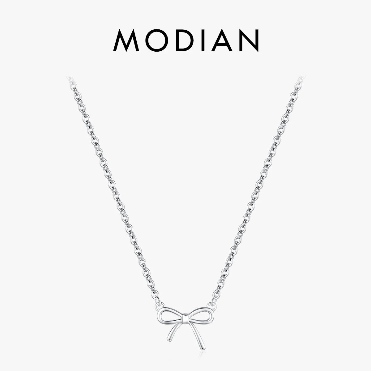Collar con colgante de lazo simple y exquisito de plata esterlina 925 de MODIAN, cadena de cuello apilable de moda para mujer, joyería fina, regalo