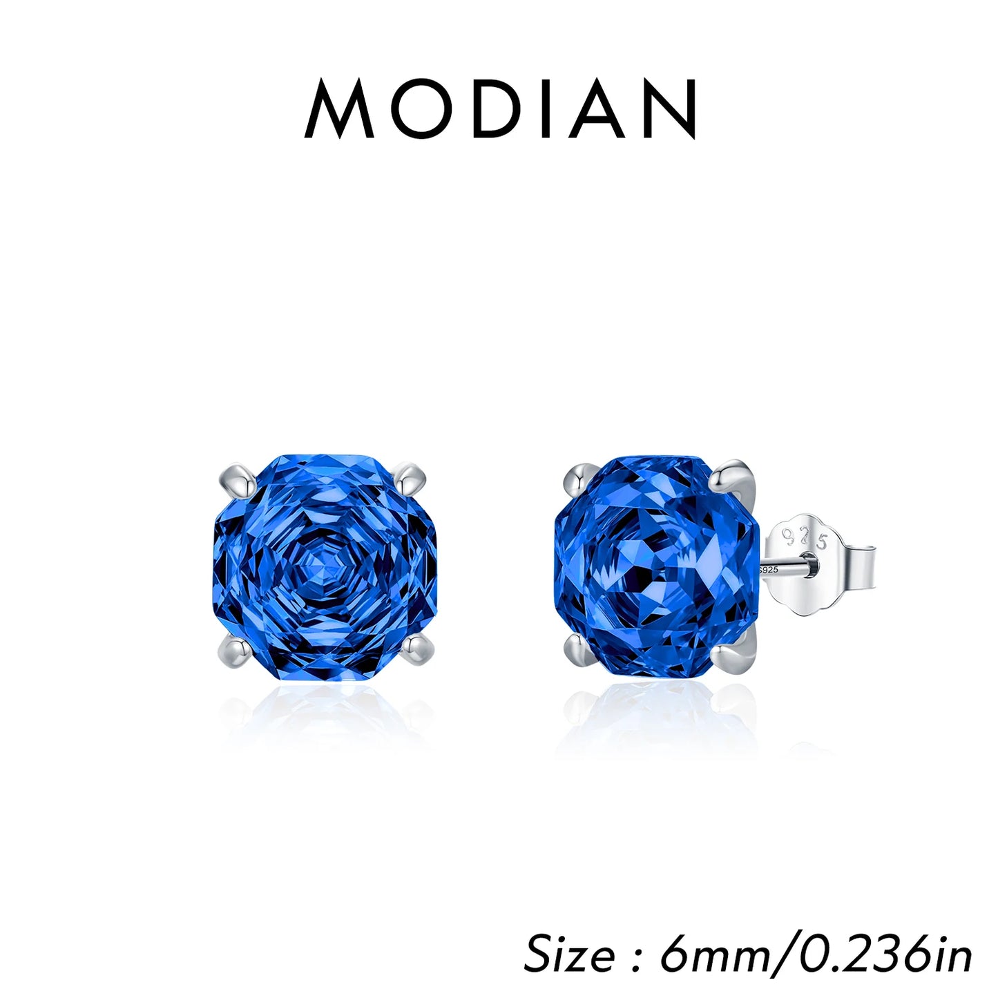 MODIAN 925 Sterling Silver High-end Unisex Royal Blue Rose Cut CZ Octagon Stud Earrings For Women And Men Fine Jewelry