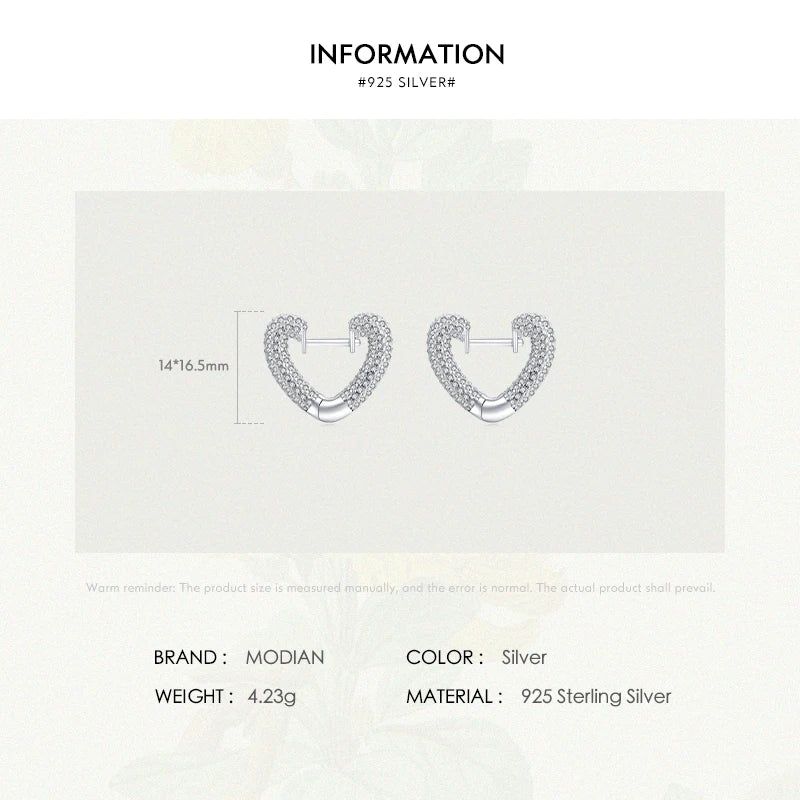 Pendientes de aro Modian originales de plata de ley 925 auténtica con forma de corazón, de lujo, a la moda, para mujer, joyería, regalo de boda.