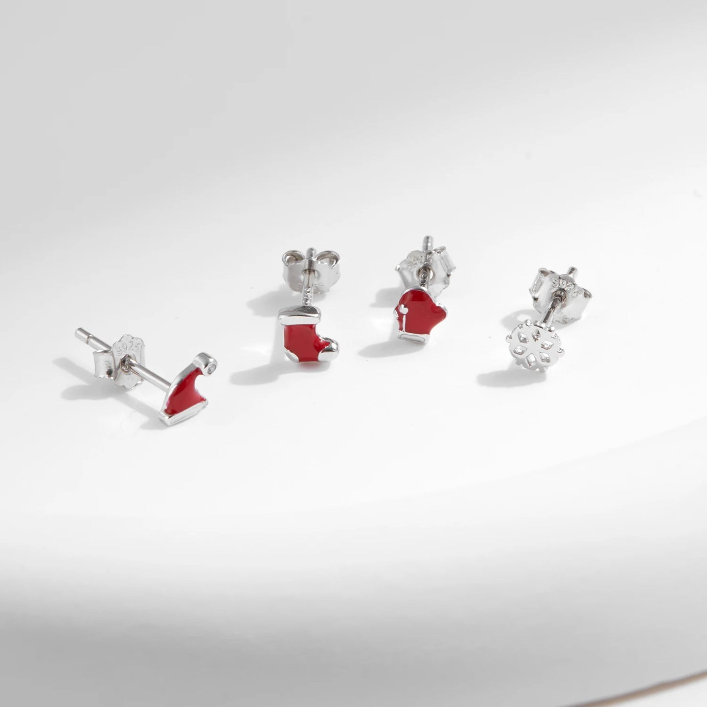 MODIAN 4PCS 925 Sterling Silver Cute Tiny Hat Glove Shoe Snowflake Earrings Set For Women Fine Jewelry Christmas Gifts