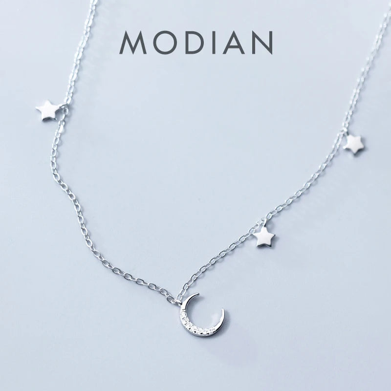 Gargantilla con colgante de luna y estrellas de Modian, collar clásico de lujo en plata de ley 925, joyería brillante para mujer.