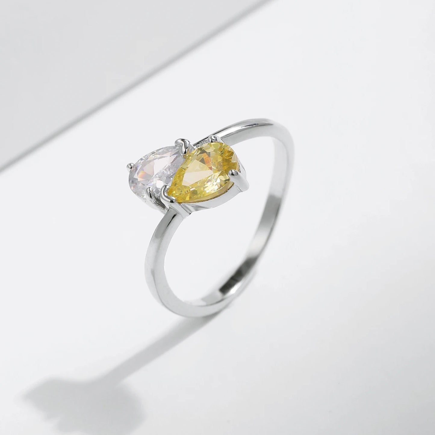 Anillo MODIAN de plata de ley 925 con forma de gota de agua y circonita cúbica, chapado en oro blanco, para mujer, joyería de fiesta, regalo