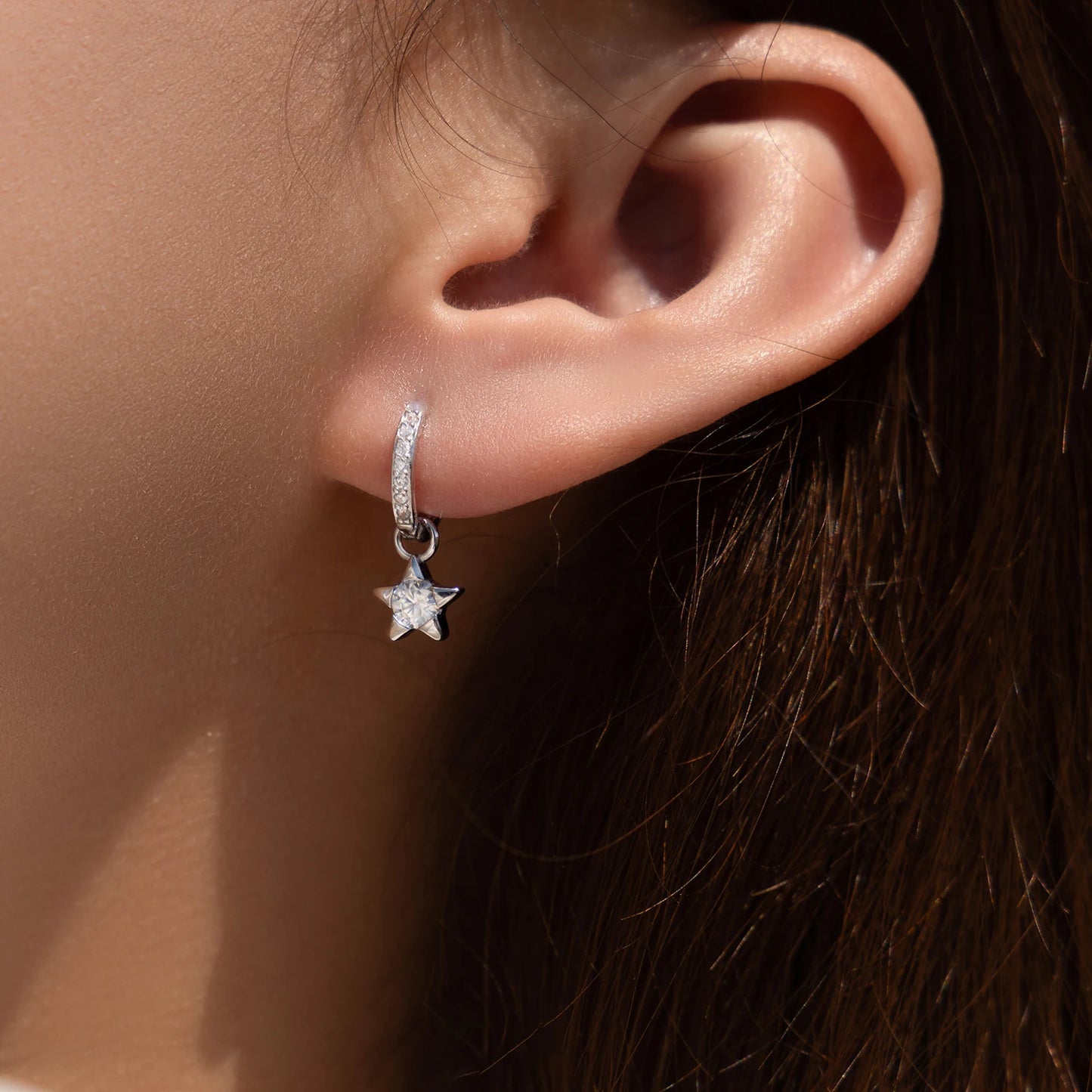 MODIAN D Color Round Moissanite Ear Buckles 925 Sterling Silver Fashion Stars Hoop Earrings For Women Wedding Jewelry Gifts