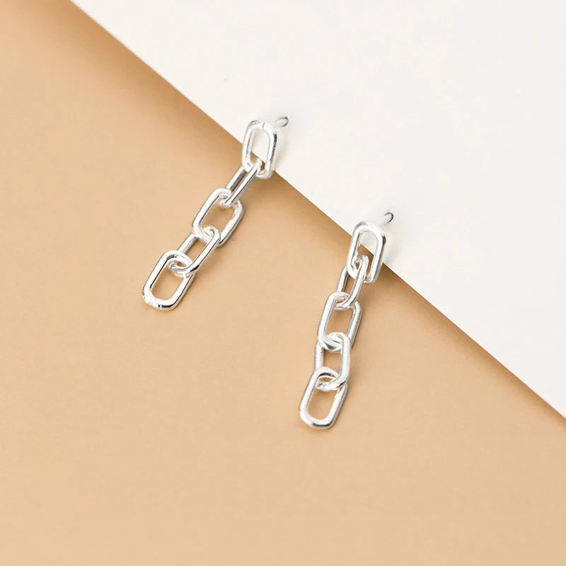 Pendiente colgante geométrico de plata de ley 925 auténtica con diseño simple de cadena entrelazada de Modian para mujer, joyería fina del año