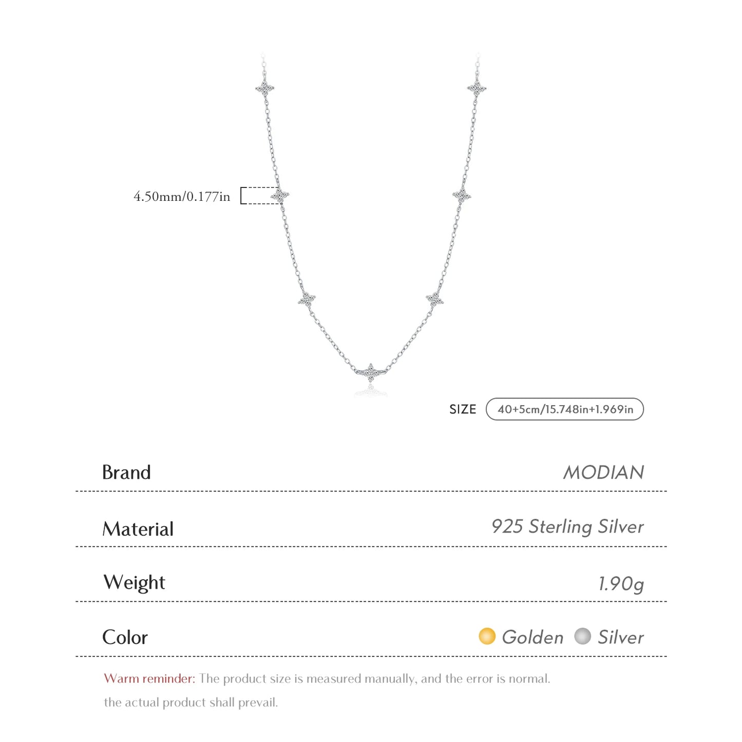 Collar MODIAN de plata de ley 925 con circonita y trébol de cuatro hojas para mujer, cadena de eslabones moderna, dijes apilables, joyería fina