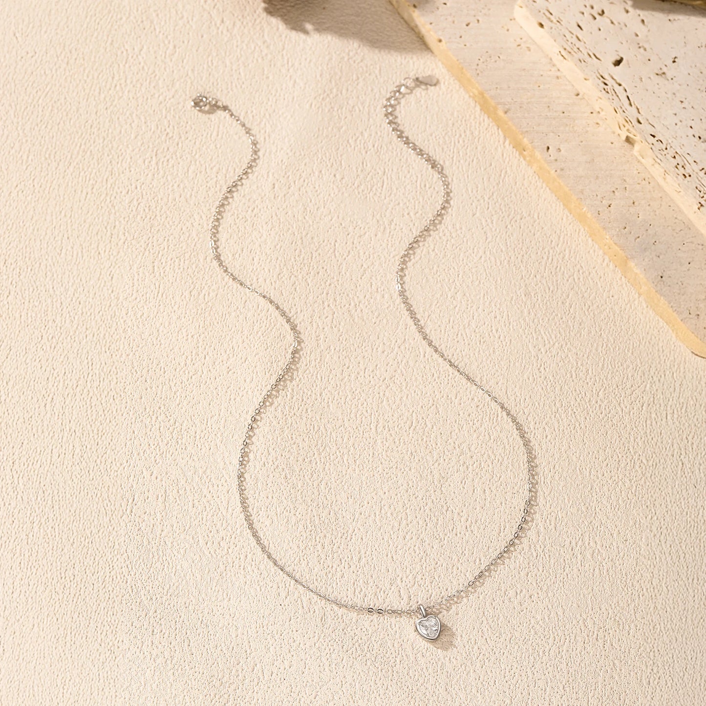 MODIAN 925 Sterling Silver Delicate Sweet Heart Zirconia Wedding Link Chain Pendant Necklace For Women Daily Fine Jewelry