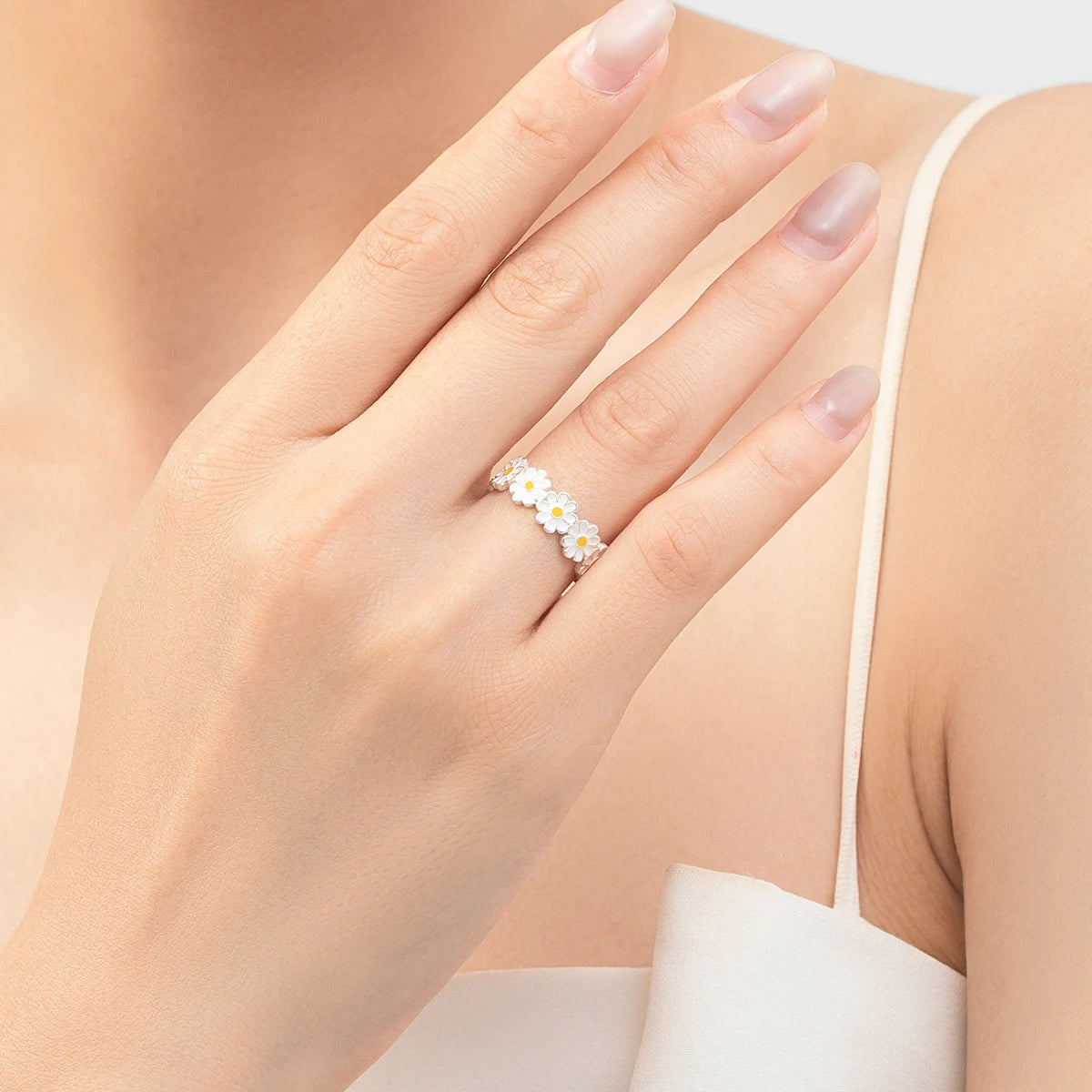 Anillo ajustable de lujo con diseño de margaritas y esmalte de plata esterlina 925 maciza de MODIAN para mujer, joyería fina para fiestas, regalo de cumpleaños