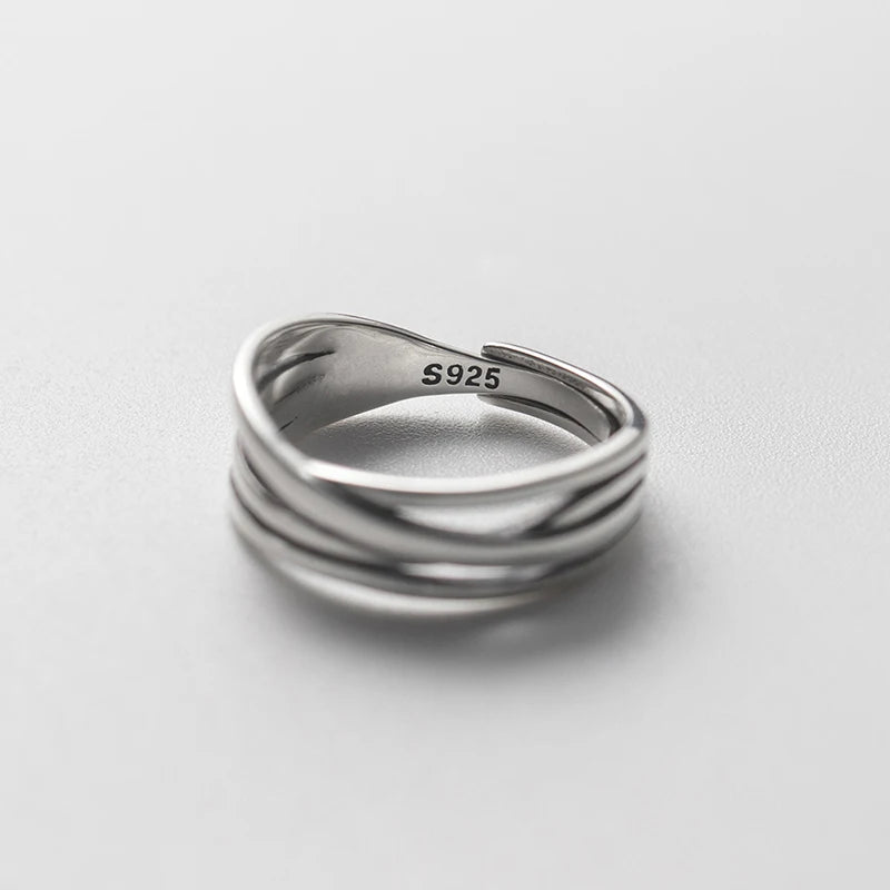 Anillos de dedo ajustables MODIAN de plata de ley 925 pura con diseño multicapa y diseño moderno para mujer, joyería