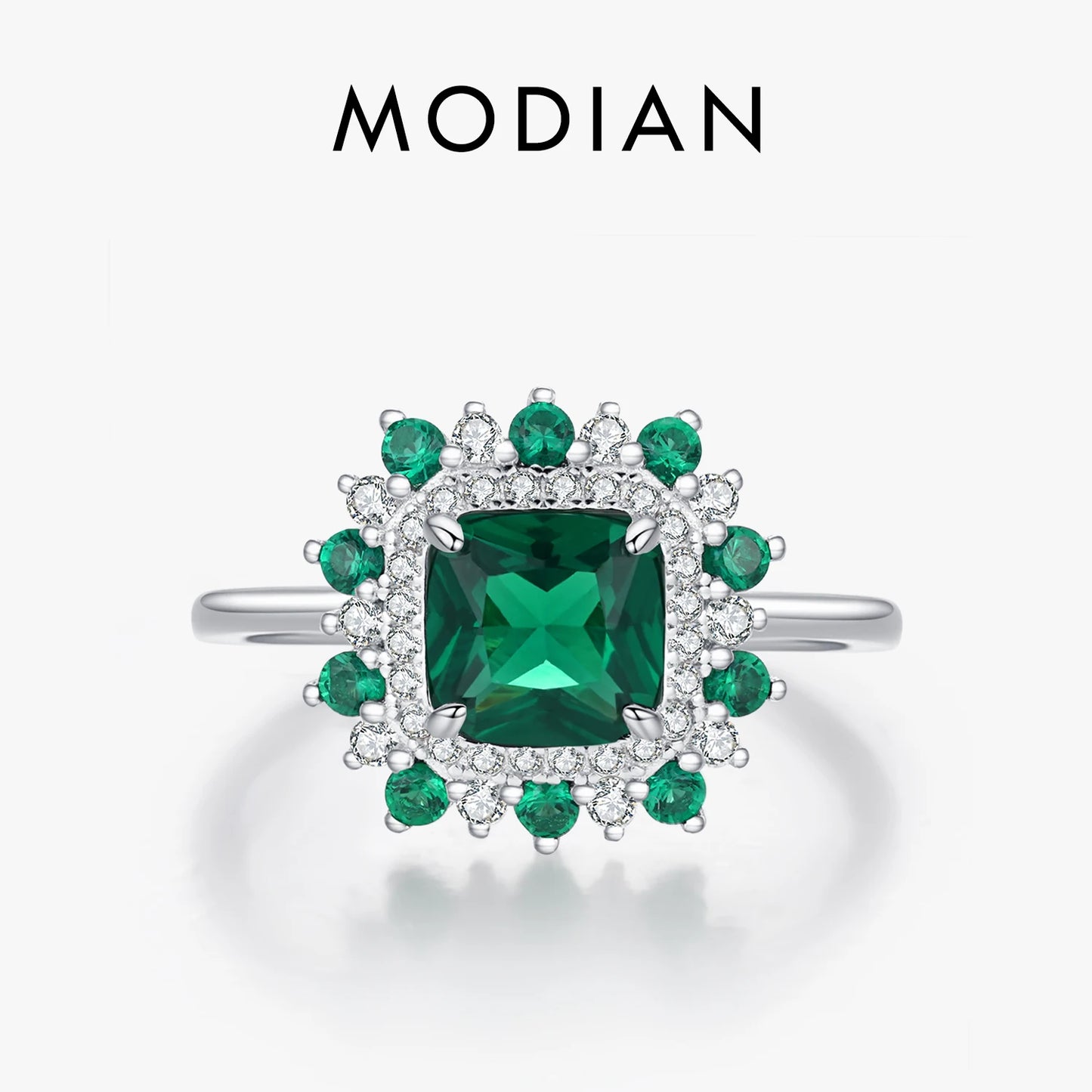 Anillos de dedo MODIAN de plata de ley 925 auténtica, estilo retro, elegante, cuadrado, con circonita verde, para mujer, para fiestas, cócteles, joyería fina