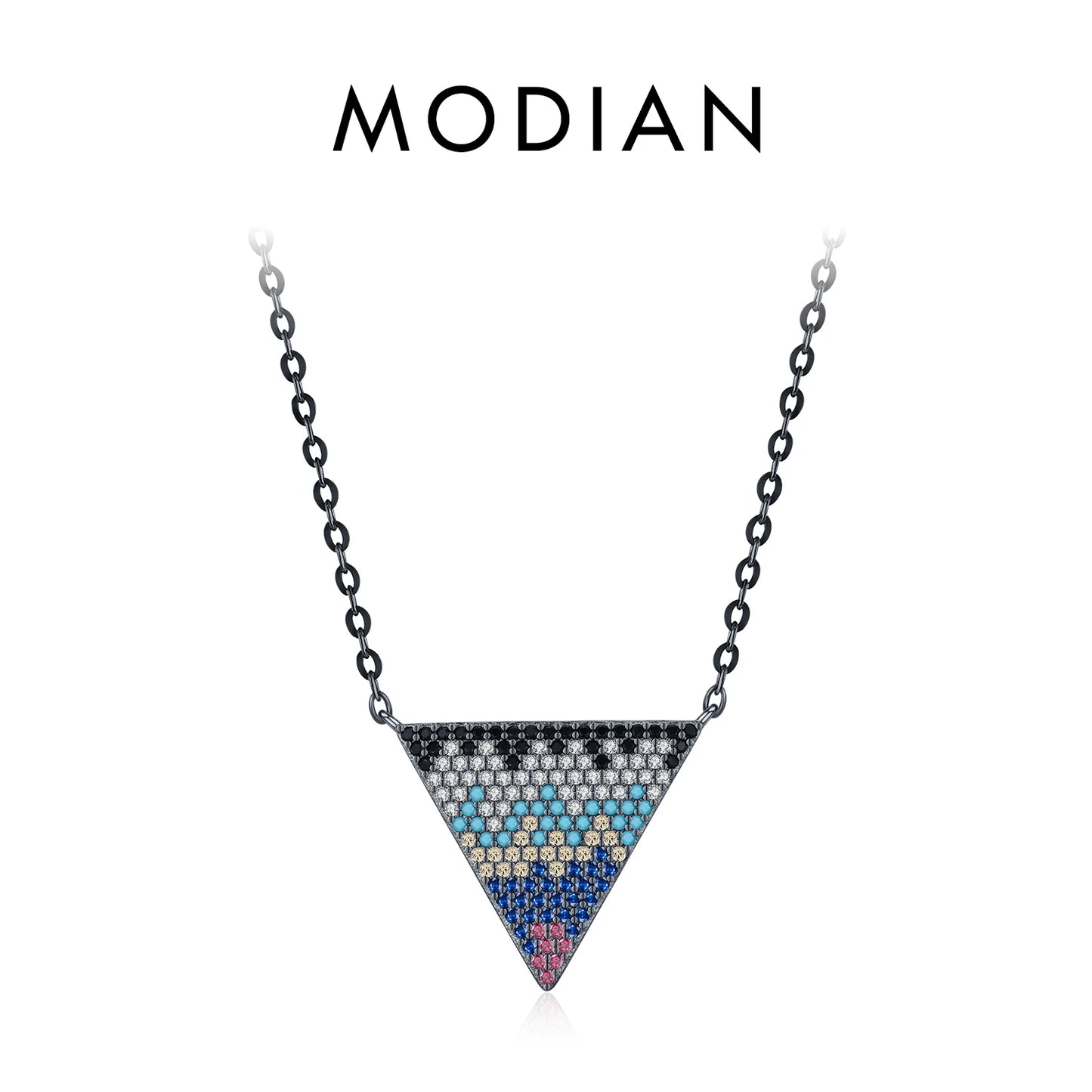 MODIAN 925 Sterling Silver Vintage Enamel Blue Eyes CZ Water Drop Geometric Pendant Necklace For Women Hip Hop Fine Jewelry