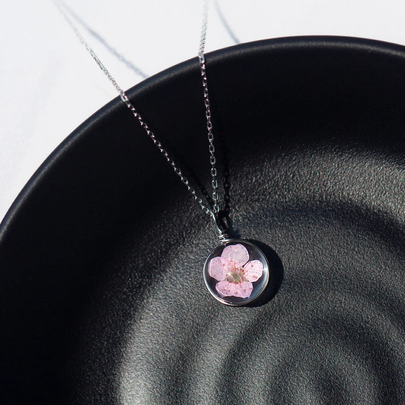 Collar con colgante de flor de melocotón redonda de lujo Modian Charm para mujer, cadena de moda de plata de ley 100 % 925, joyería fina