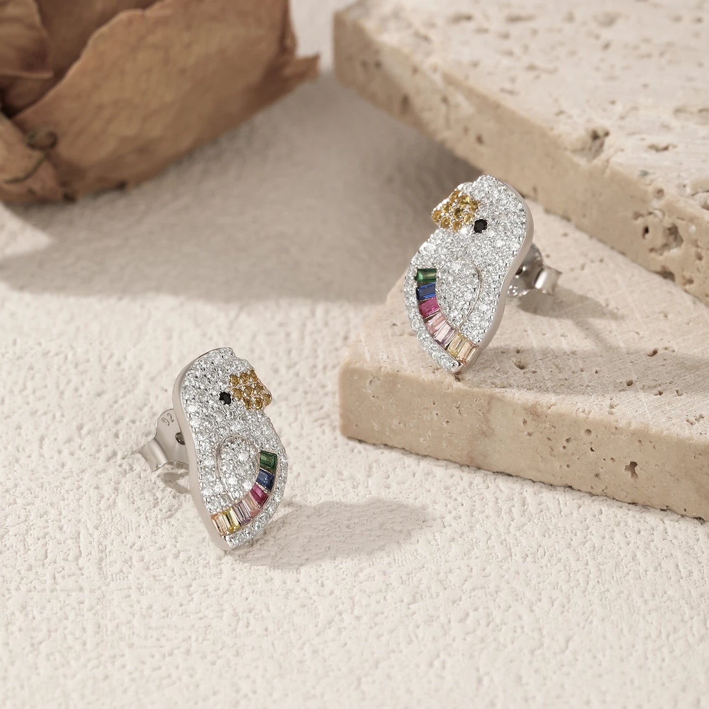 MODIAN 925 Sterling Silver Sparkling Luxury Full Zirconia Ear Studs Cute Parrot Big Stud Earrings For Women Fine Jewelry