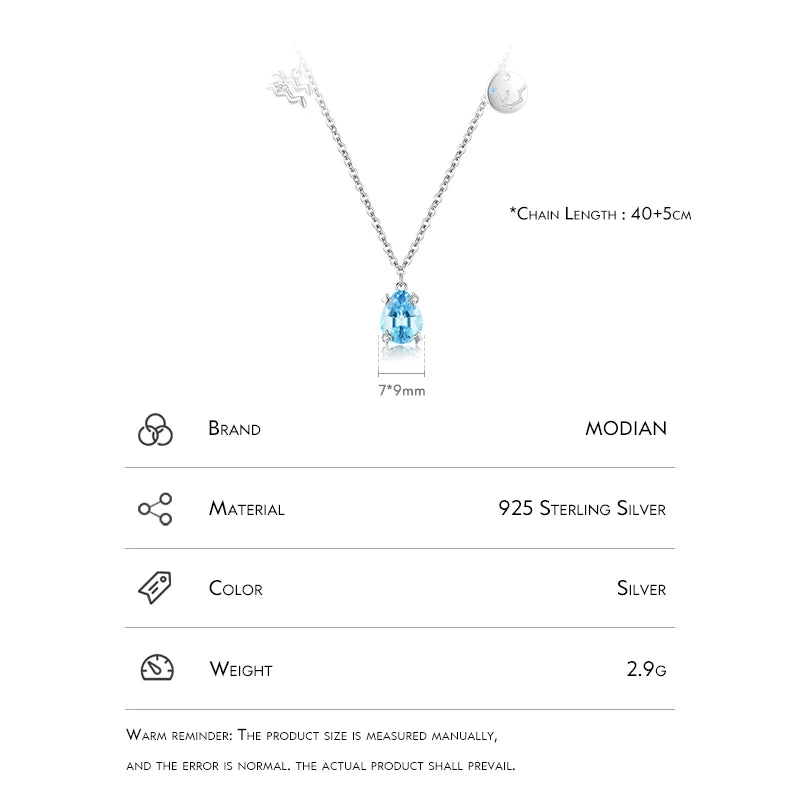 Collar Modian de plata de ley 925 auténtica con circonita azul marino y cadena de eslabones de la constelación de Acuario para mujer, joyería de fiesta.