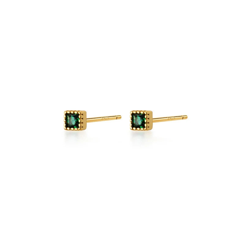 Pendientes Modian de plata de ley 925 auténtica con cristales verdes cuadrados para mujer, pequeños pendientes de boda, joyería de compromiso para amantes.