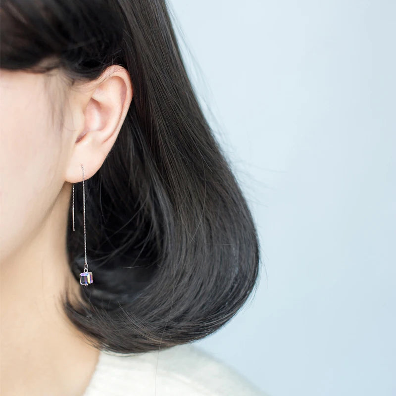 Modian - Pendientes de plata de ley 925 con forma de gota cuadrada geométrica de cristal colorido para mujer, joyería fina de moda