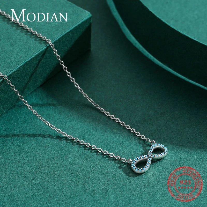 Collar con colgante romántico de amor infinito de turquesa natural de plata esterlina 925 de MODIAN para mujer, regalo de San Valentín, joyería