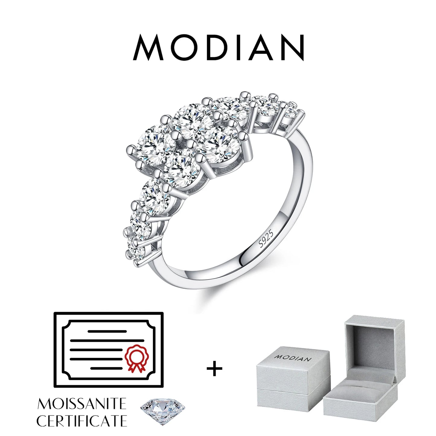 MODIAN D Color Moissanite Eternity Band Ring 925 Sterling Silver Luxury Geometric Ring For Women Wedding Engagement Fine Jewelry