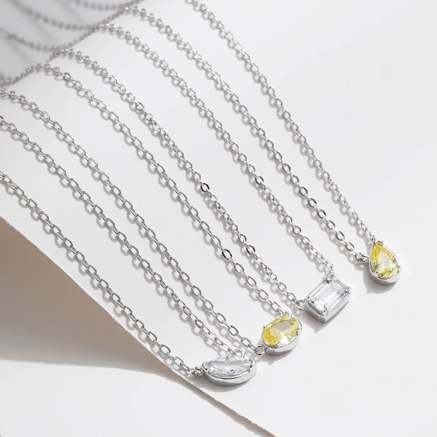 Collar con colgante geométrico de circonita cúbica de plata de ley 925 de MODIAN, joyería asimétrica apilable de moda para mujeres, regalos finos