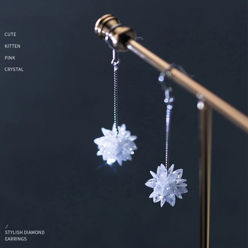 Modian Genuine 100% 925 Sterling Silver Long Chain Snowflake Crystal Drop Earrings Fashion Dangle Ear For Women Charm Jewelry