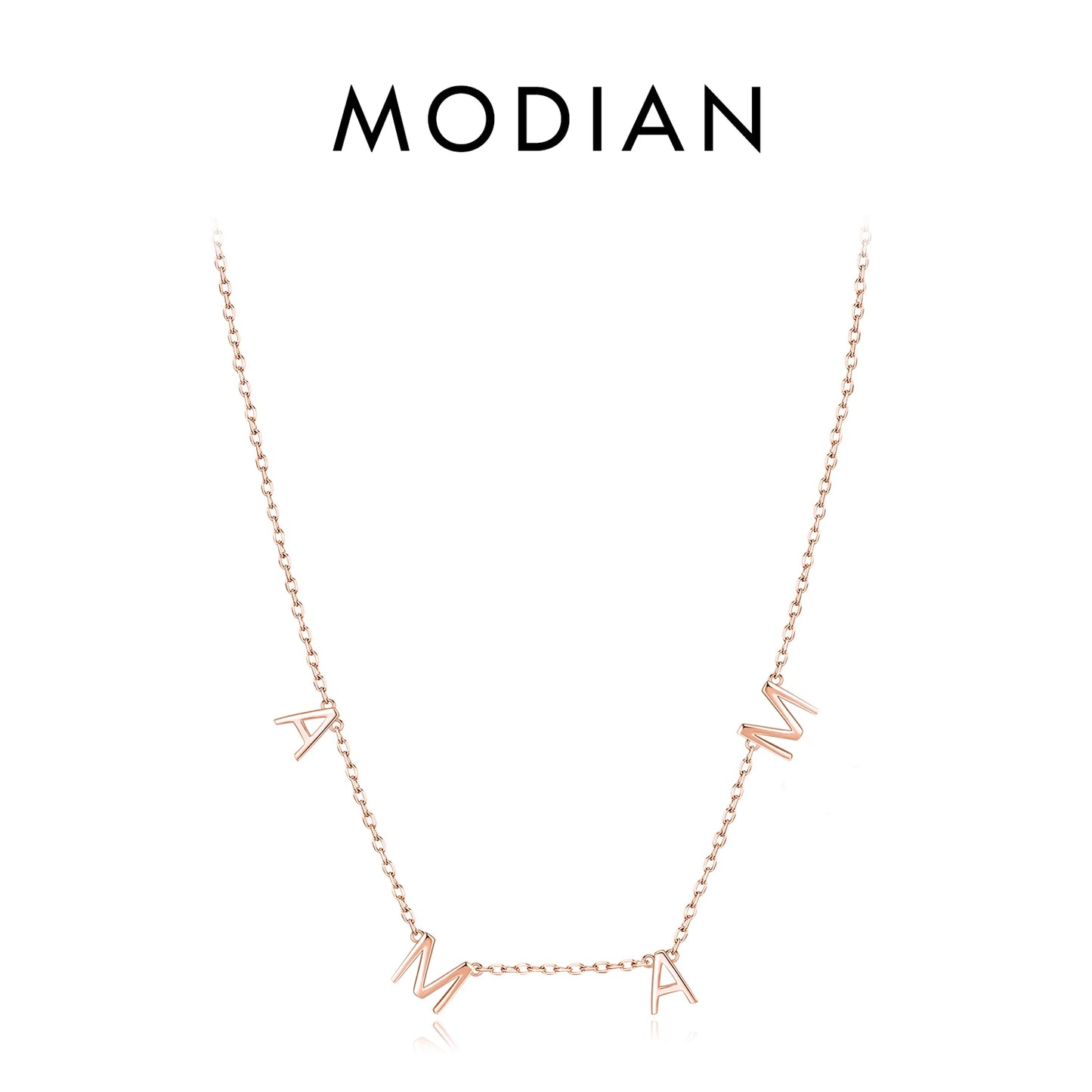 Collar con colgante clásico de MAMA de MODIAN en plata de ley 925, color oro rosa brillante, para mujer, joyería fina, regalo