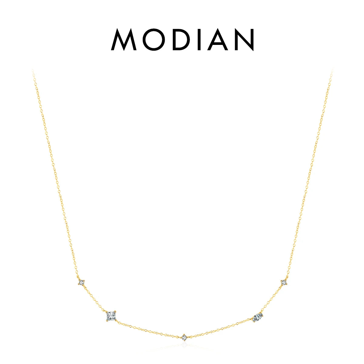 Collar con colgante de circonitas arcoíris de colores de plata esterlina 925 de MODIAN, cadena geométrica brillante para mujer, regalo de joyería de fiesta