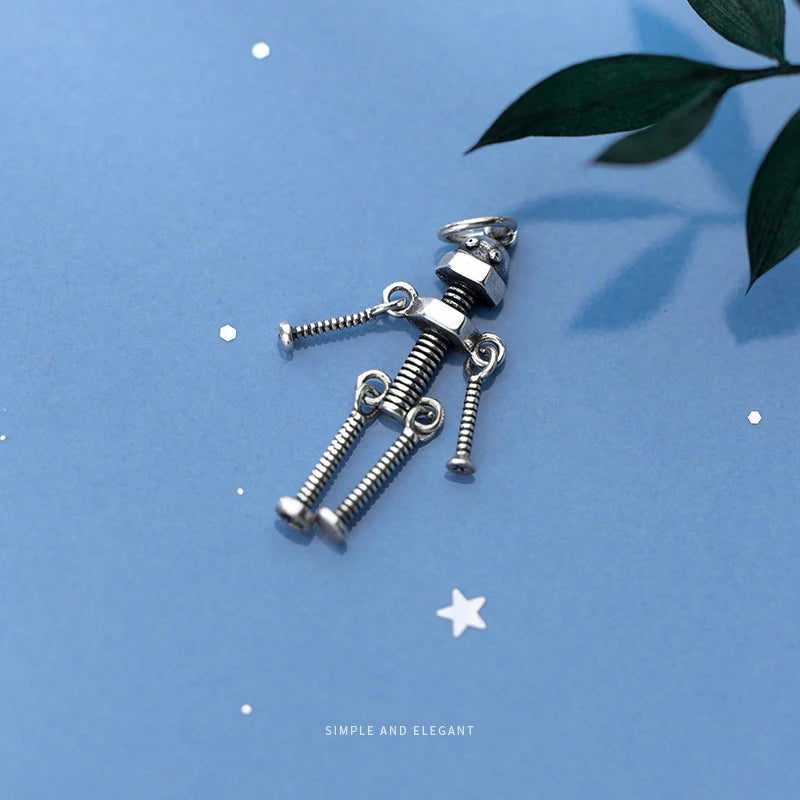 MODIAN Simple Link Chain Necklace for Women 925 Sterling Silver Vintage Screw Robot Pendant Necklace Fine Jewelry Design