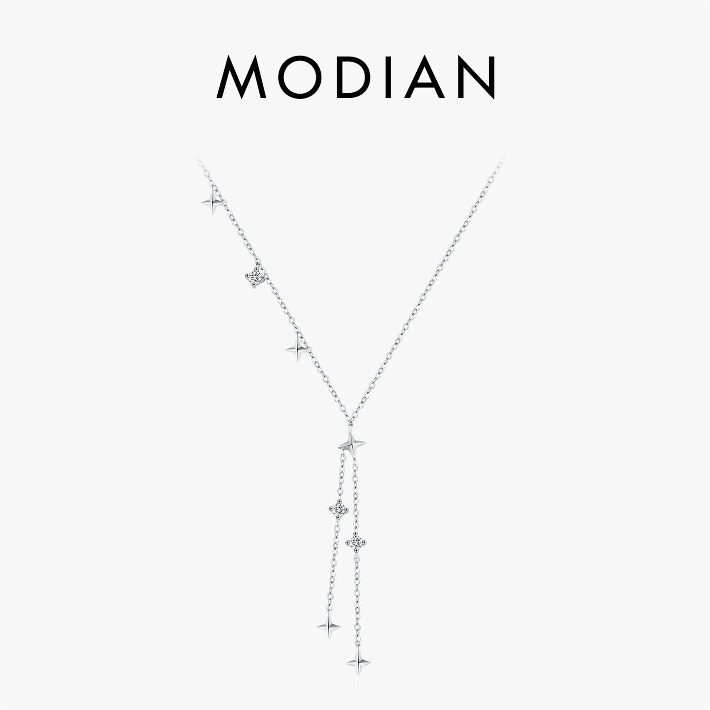 Collar con colgante de gargantilla en forma de Y de MODIAN en plata de ley 925 con estrellas brillantes para mujer, joyería fina para fiestas