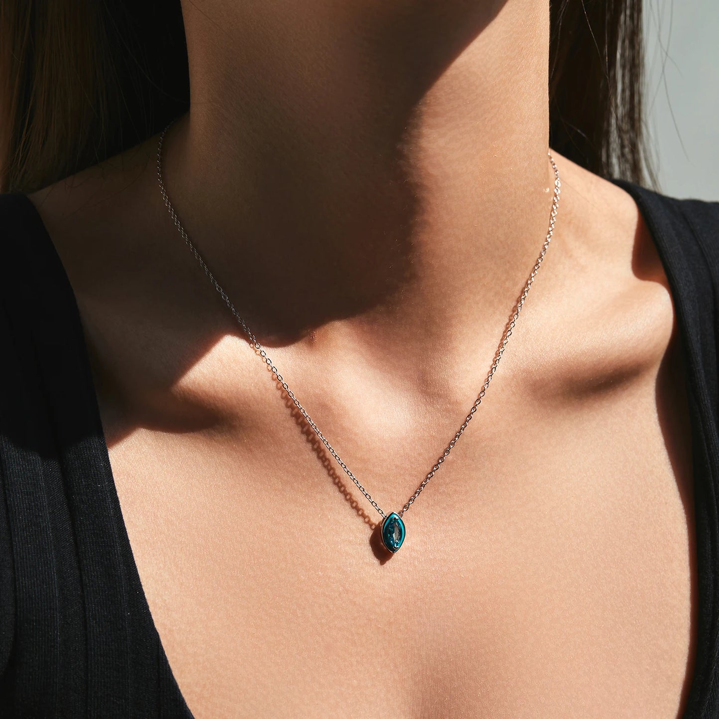 Collar con colgante de esmalte verde menta de plata esterlina 925 de MODIAN, cadena de eslabones de circonita con forma de ojo para mujer, joyería fina, regalos