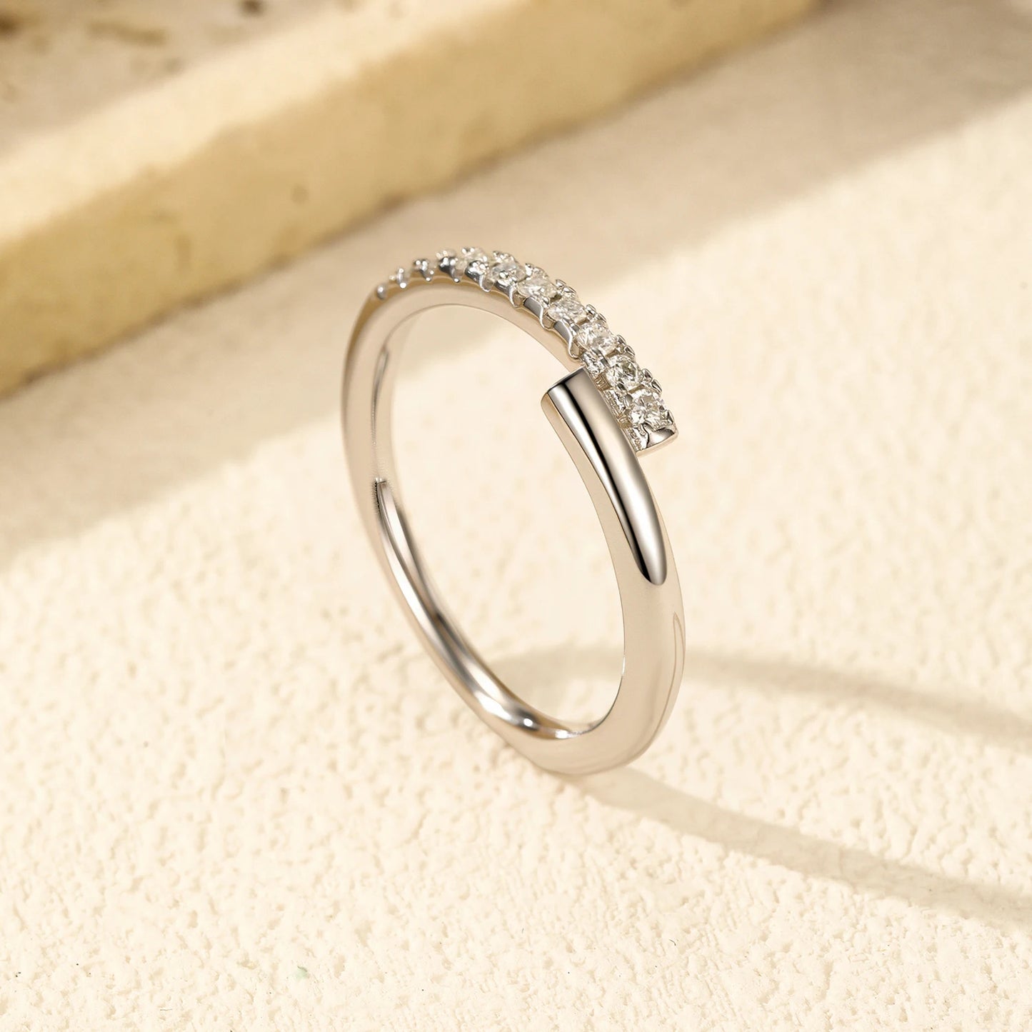 MODIAN D Color Moissanite 925 Sterling Silver Simple Sparkle Geometric Eternity Band Rings For Women Daily OL Fine Jewelry