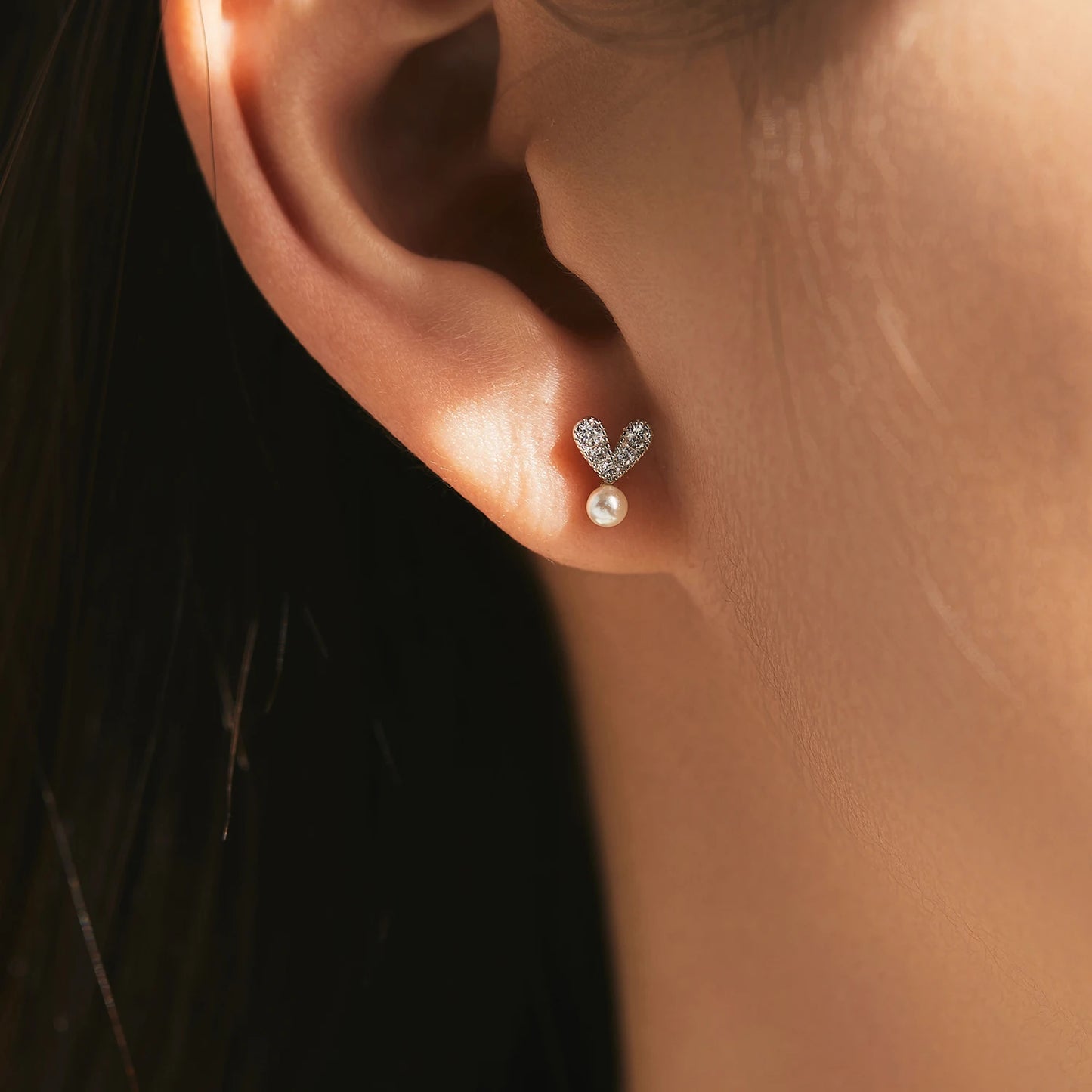 Pendientes MODIAN de plata de ley 925 con perlas sintéticas, elegantes y deslumbrantes con forma de corazón y circonita cúbica transparente para mujer, joyería fina.