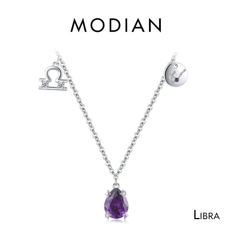 Collar con colgante Modian de plata de ley 925 con circonita arcoíris y piedra de nacimiento de Escorpio, símbolo del signo del zodiaco, para mujer, joyería fina.