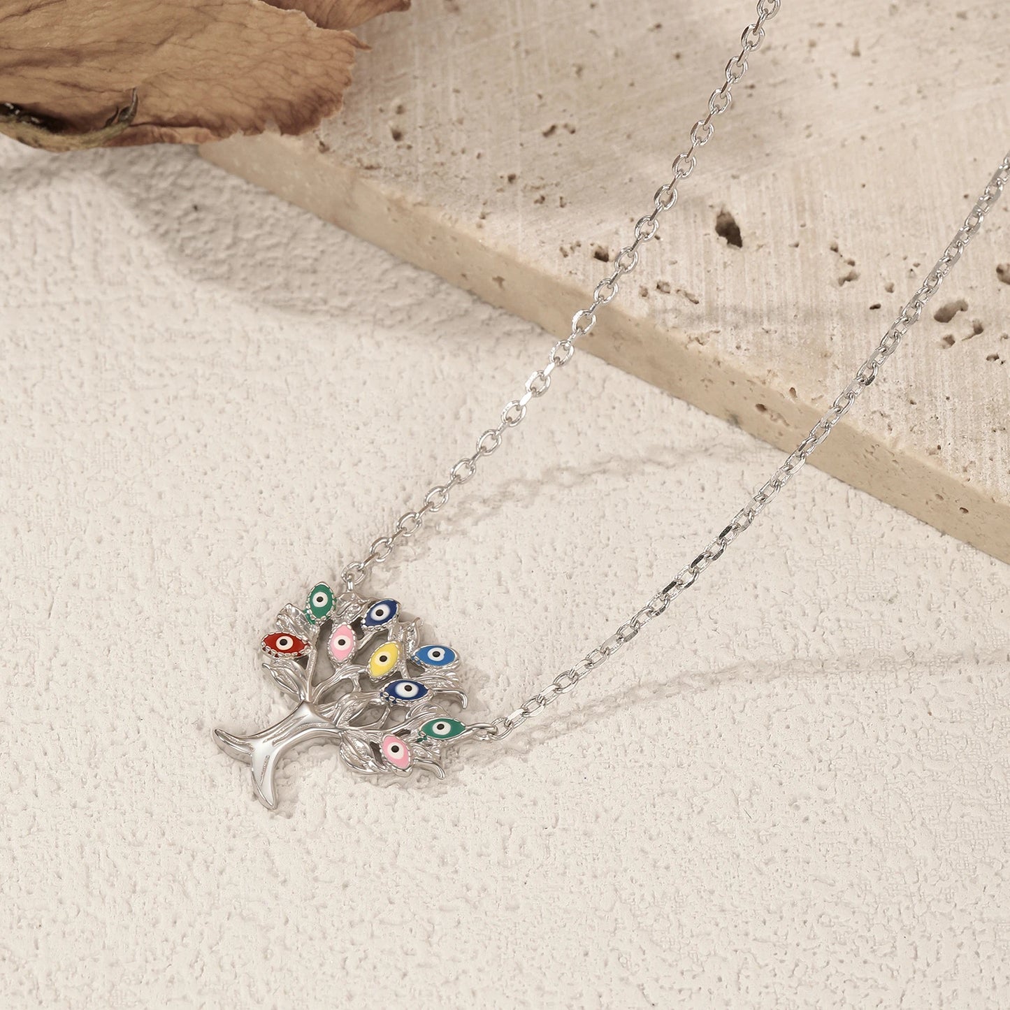 MODIAN 925 Sterling Silver Wacky Enamel Eyes Necklace Exquisite Trees Pendant Necklaces For Women Fine Jewelry
