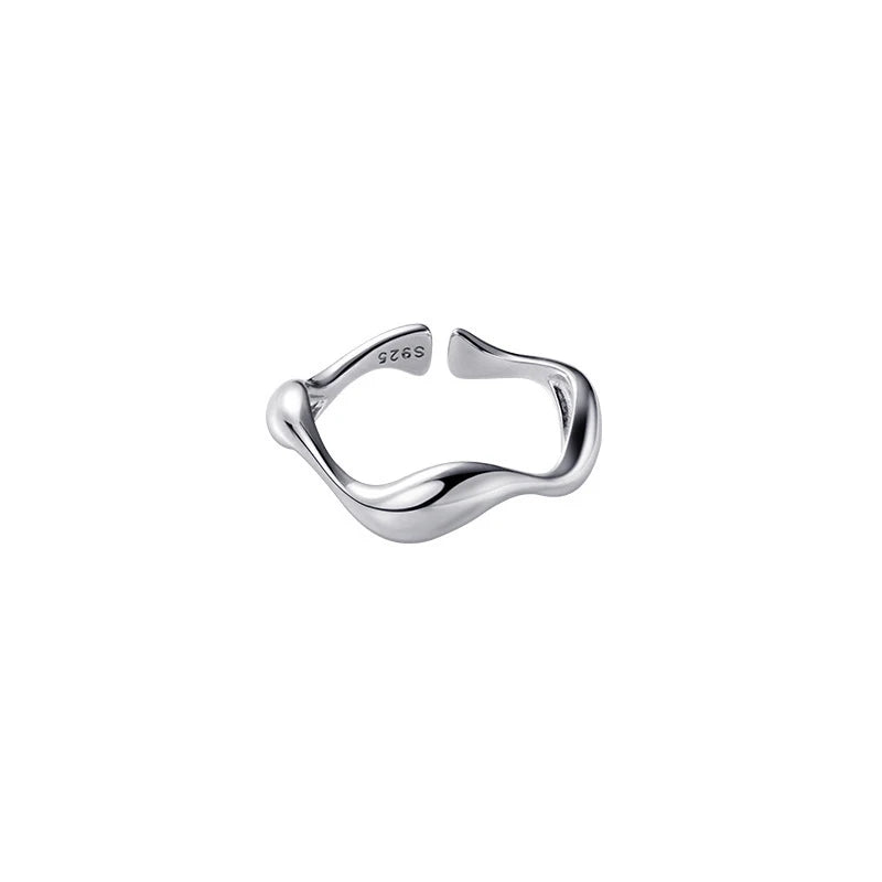 Anillo Modian de plata de ley 925 con diseño irregular de gota de agua, apilable, moderno, ajustable, tallas 6-9, para mujer.
