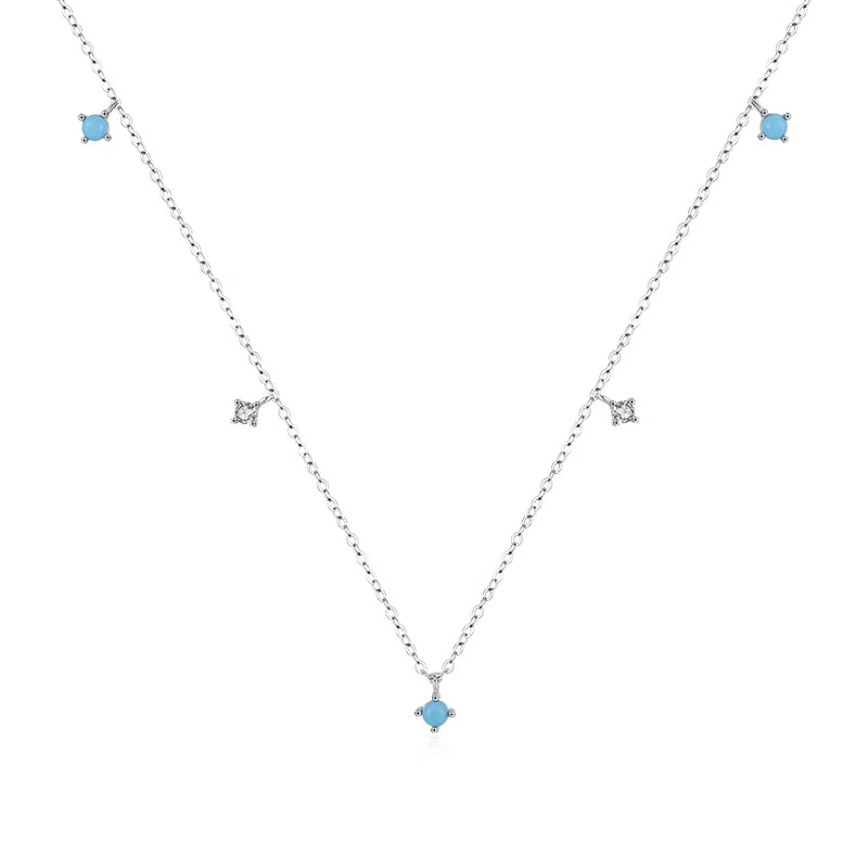 Collar con colgante de cadena de eslabones turquesa de Moidan, de plata de ley 925 auténtica, para mujer, joyería fina de uso diario.