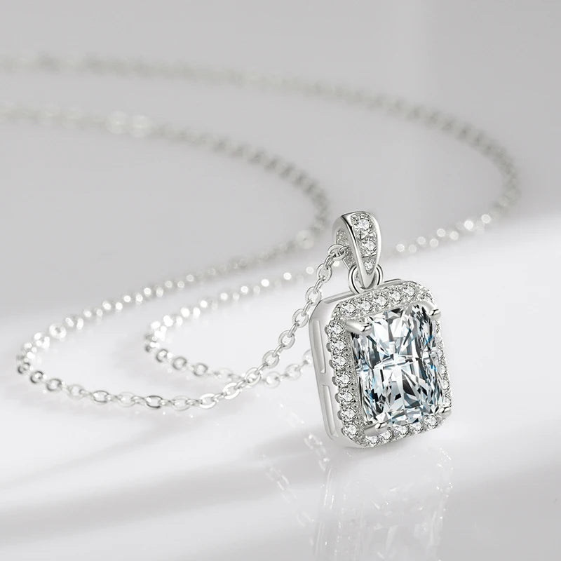 Modian 925 Sterling Silver Radiant Cut 5A Zirconia Sparkling Link Chain Pendant Necklace Wedding Engagement Jewelry For Women