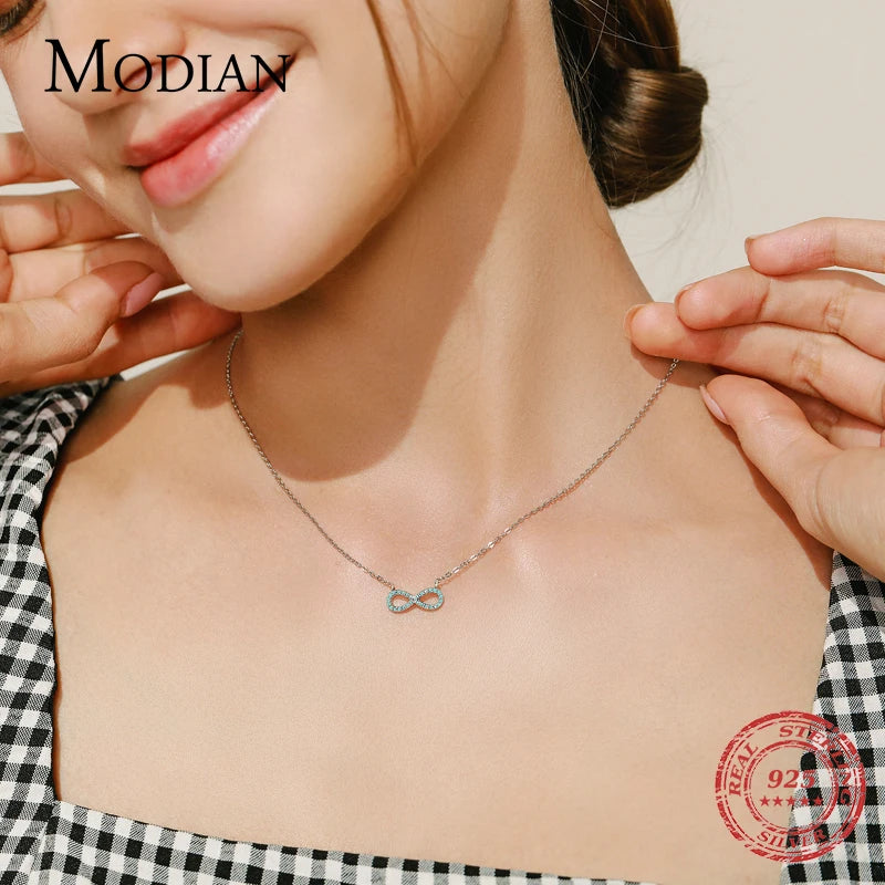 Collar con colgante romántico de amor infinito de turquesa natural de plata esterlina 925 de MODIAN para mujer, regalo de San Valentín, joyería