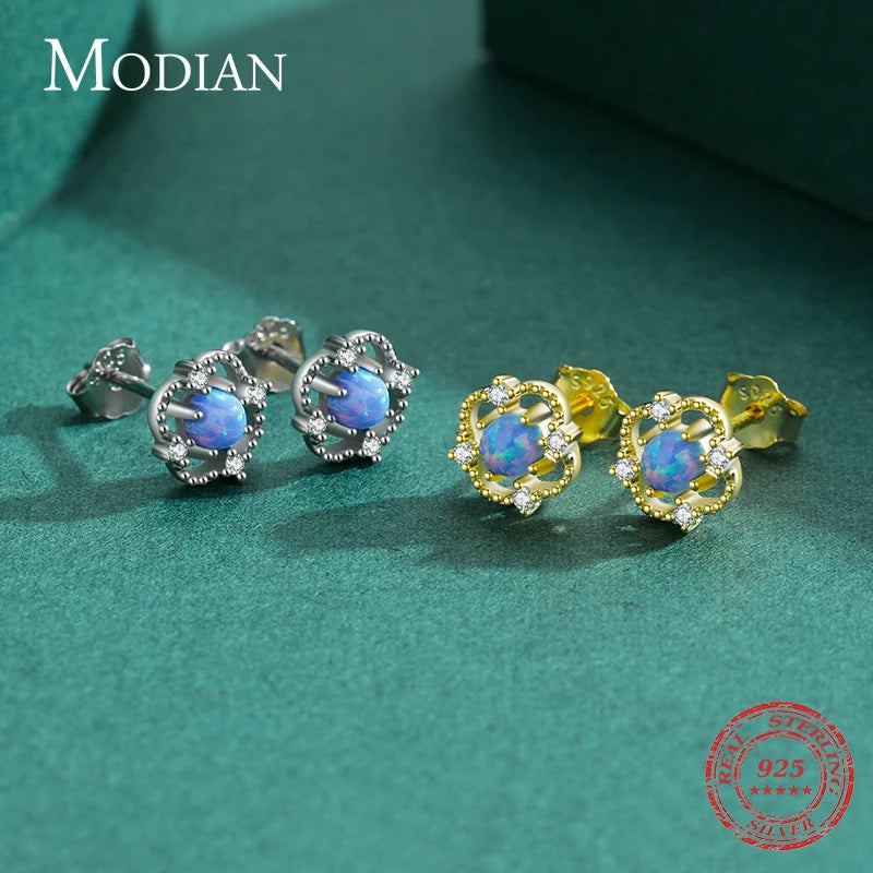 Pendientes MODIAN de plata de ley 925 auténtica con forma de gota hueca para mujer, modernos pendientes de ópalo azul, joyería fina para San Valentín.