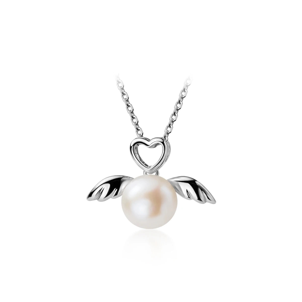 Colgante elegante de alas de ángel de plata de ley 925 con forma de corazón y perla natural de Modian para mujer, joyería fina.