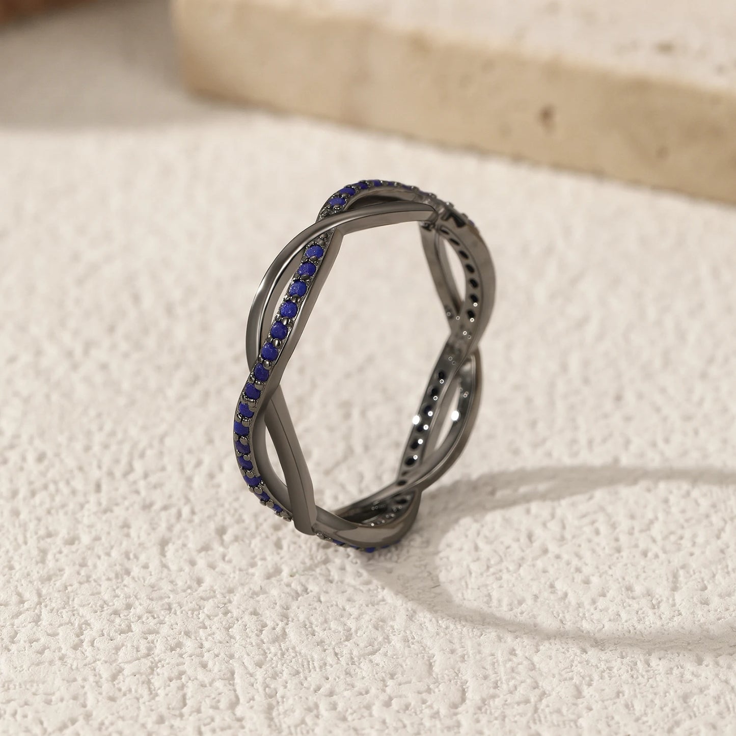 MODIAN 925 Sterling Silver Line Twining Charm Finger Rings Black Stackable Synthetic Lapis Lazuli Jewelry For Women Party Gifts