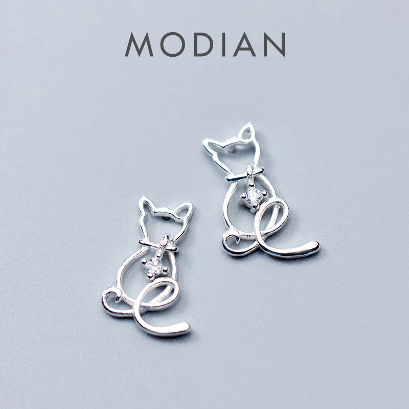 Pendientes Modian Charm Classic con circonitas transparentes, diseño de animales y gatos, joyería romántica de plata de ley 925 para mujer, para Navidad.