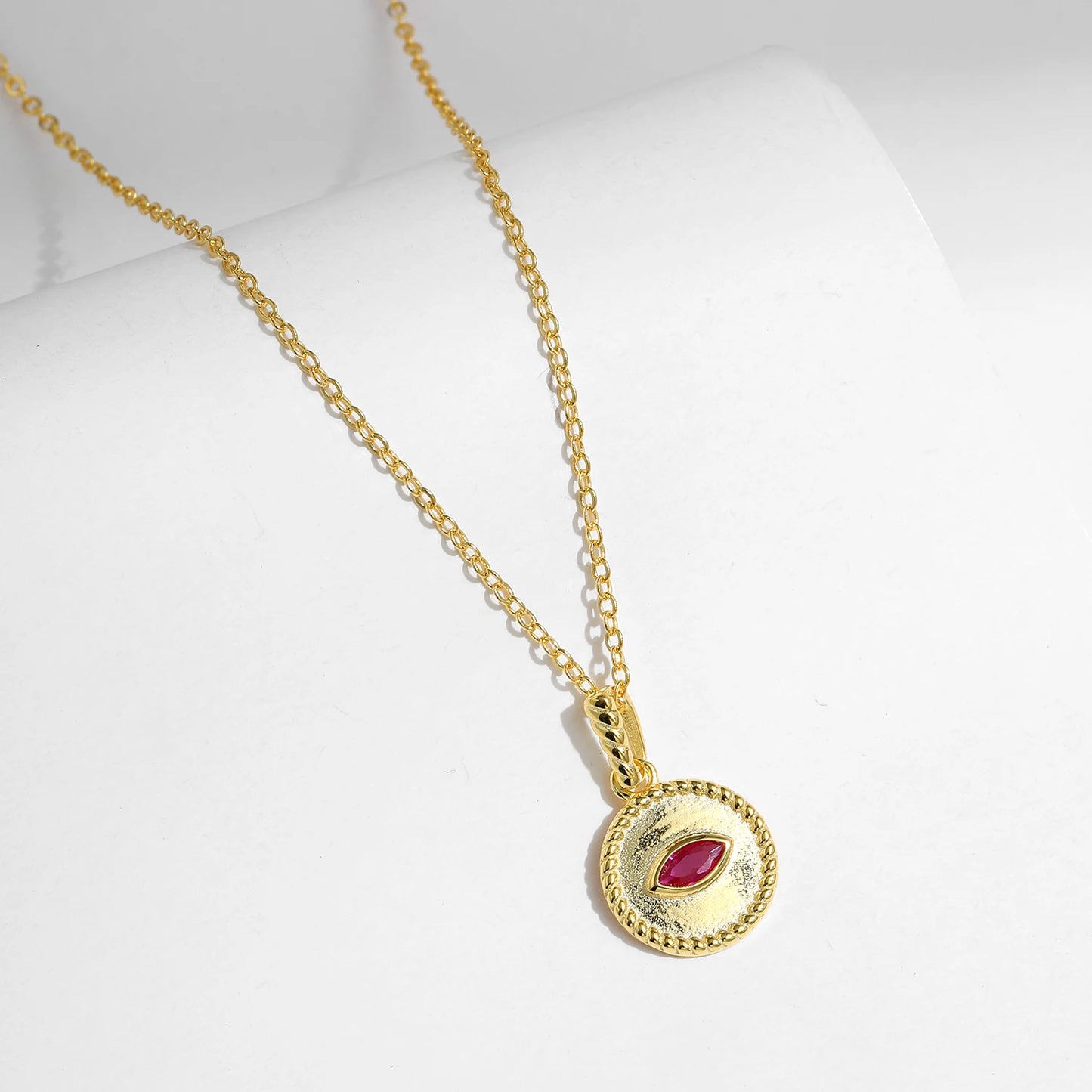 MODIAN 925 Sterling Silver Retro Frosted Pigeon Blood Red Pattern CZ Link Chain Pendant Necklace For Women Fine Jewelry Gift