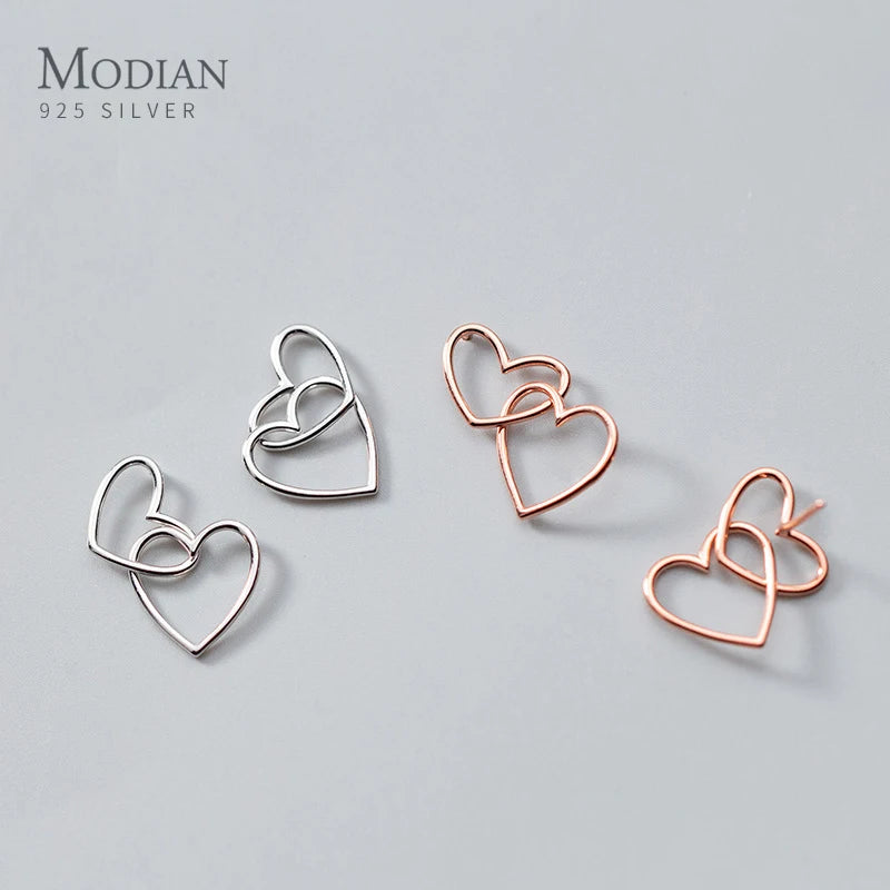 Pendientes románticos de plata de ley 925 con forma de corazón de Modian, ligeros y lujosos, para mujer, joyería fina para fiestas.