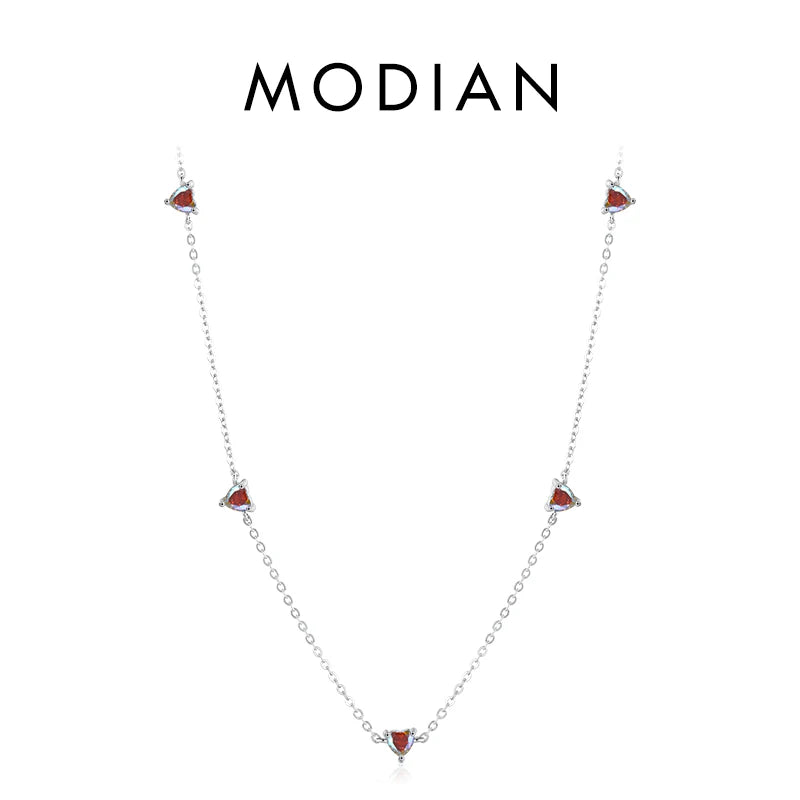 Gargantilla corta Modian de plata de ley 925 auténtica con circonitas de colores y dije de corazones para mujer, joyería fina para bodas.