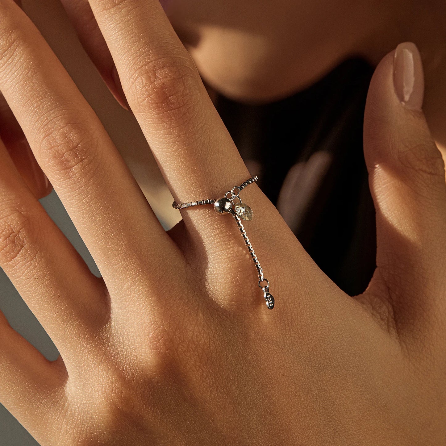 Anillos de moissanita MODIAN de color D, plata de ley 925, ajustables, con cuentas, exquisitos anillos de cadena para mujer, joyería fina, regalo