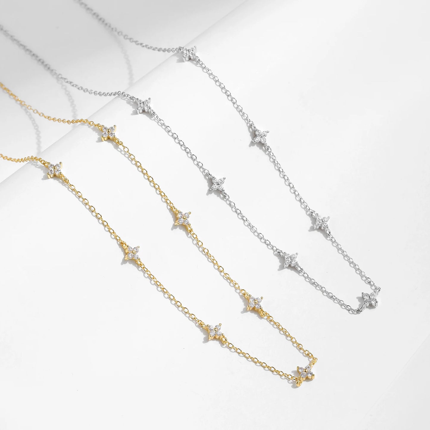 Collar MODIAN de plata de ley 925 con circonita y trébol de cuatro hojas para mujer, cadena de eslabones moderna, dijes apilables, joyería fina